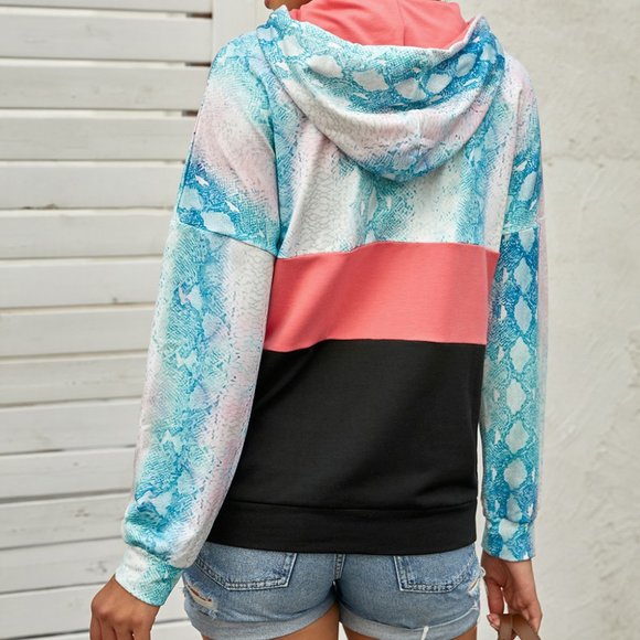 Green Snakeskin Colorblock Hoodie - Picture 4 of 11